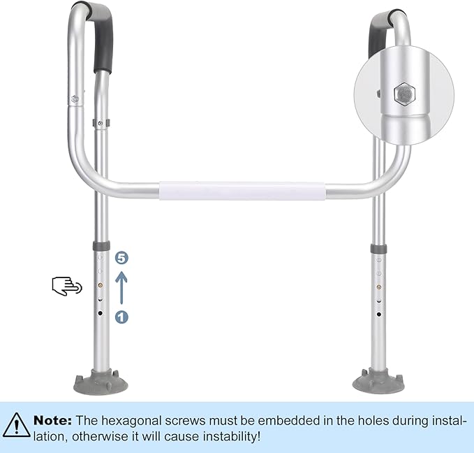 Toilet Safety Rail for Seniors, Toilet Grab Bars for Seniors and Disabled, Toilet Handles for Elderly with Adjustable Width and Height, 350 lb Weight Capacity, FSA/HSA Eligible (White)
