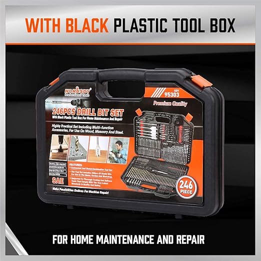 Ultimate Drill Bit Set - 246 PCS Comprehensive Premium Quality Drill Bits Kit for Wood Metal Cement Drilling & Screw Driving, Full Combo Kit Assorted in Organized Carrying Case, Reinforced Packaging