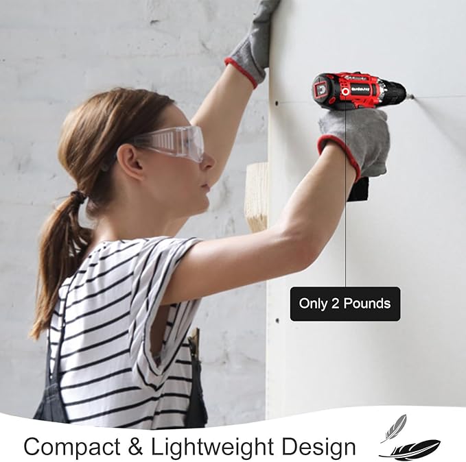 GardenJoy Cordless Power Drill Set: 12V Electric Drill with Battery and Charger, 65pcs Acessories, 3/8"Keyless Chuck, 2 Variable Speed, 24+1 Position, Compact Drill Driver Kit for Home & DIY Project