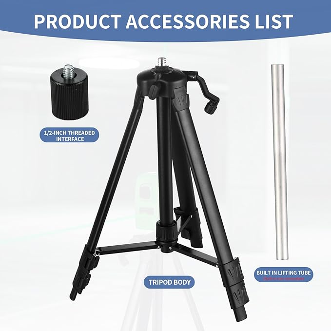 Laser Level Tripod, Adjustable Height, Lightweight Construction with Secure Mount