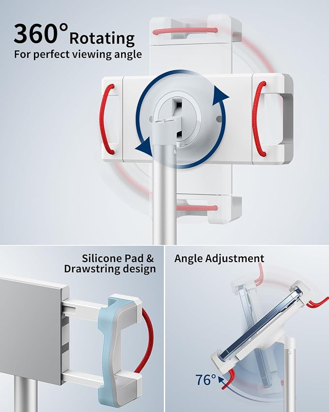 SAIJI Tablet Stand Holder, Height Adjustable Portable Monitor Stand, 360 Degree Rotating, Aluminum Alloy Cradle Mount Dock for 4.7"-15.6" Screen iPhone Samsung, iPad, Kindle, eBook Reader (Silver)