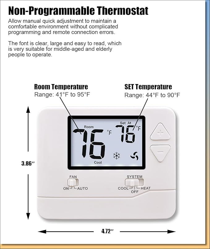 Non Programmable Thermostat for Home 1 Heat/1 Cool Single-Stage Compatibility, White Backlight