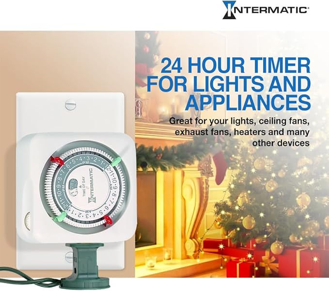Intermatic TN111K 15-Amp Indoor Timer - Versatile 24-Hour Control - Easy Manual Override and Single 2-Prong Design (1 Pack)