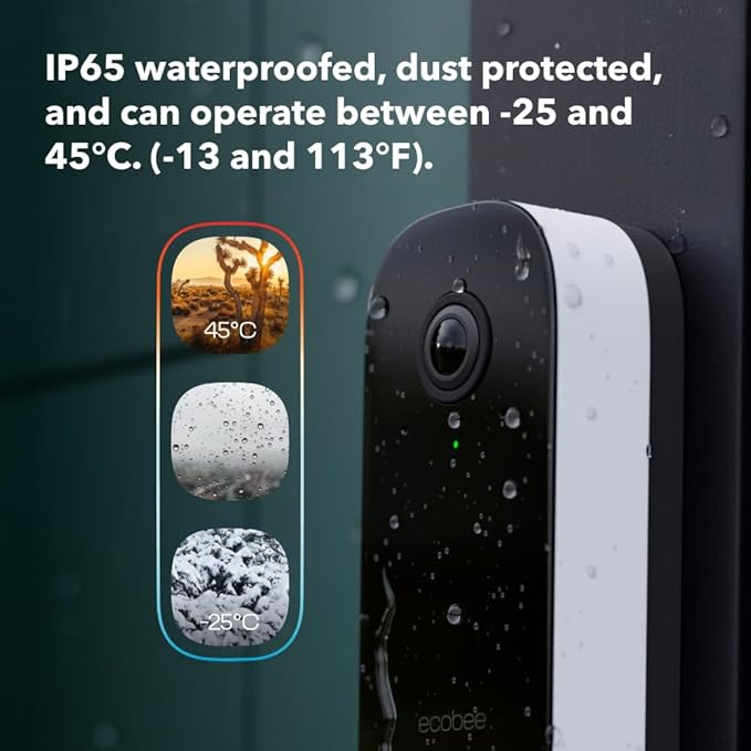ecobee Home Security Bundle with Smart Doorbell Camera (Wired), SmartSensor for Doors and Windows, and SmartCamera with Voice Control.
