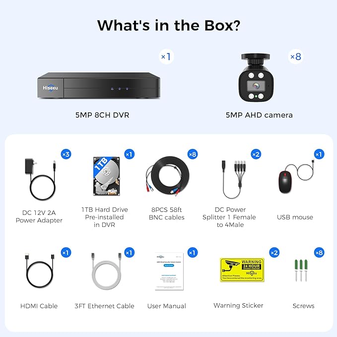 Hiseeu 3K Wired Outdoor Security Camera System with Audio,Smart Dual Light,5MP 8CH Surveillance DVR,8X5MP CCTV Cameras & 1TB Hard Drive,AI Human/Vehicle Detection,Smart Playback for Home Security