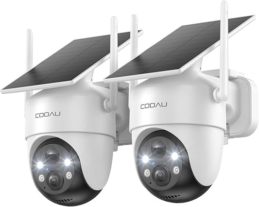 COOAU Cameras for Home Security, 2K 360° Solar Security Cameras Wireless Outdoor, Low-Light Rechargeable, Easy to Install, Surveillance Cam with AI Smart Detection,Color Night Vision,Two-way Audio