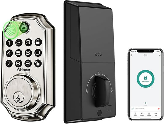 GHome Smart Door Lock KD30, Fingerprint Smart Deadbolt for Front Door, 5 in 1 Keyless Entry Door Lock, App Control, Auto Lock, 0.3s Unlock, Easy Install, for Home/Apartment/Office
