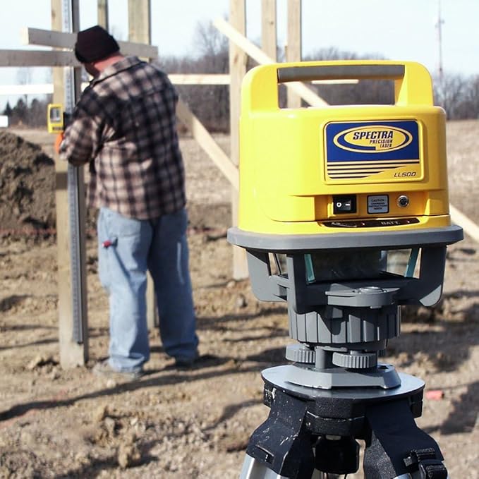 Spectra Precision LL500 Self-Leveling Laser Level with HL700 Receiver, C70 Rod Clamp, Alkaline Batteries, Carry Case, Yellow