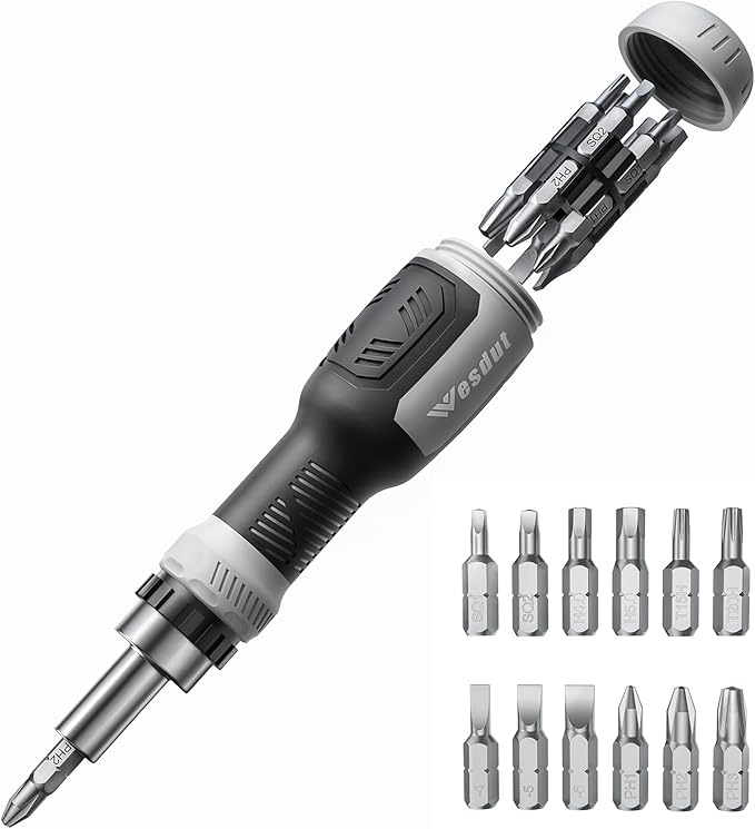 13-in-1 Ratcheting Screwdriver Set Tool All in One, [Built to Last] Screw Driver Set Kit, Flat Head, Philips, Torx, Hex, Square, Repair Kit, Man Gift Nut Driver
