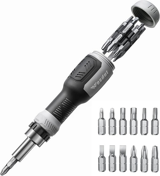 13-in-1 Ratcheting Screwdriver Set Tool All in One, [Built to Last] Screw Driver Set Kit, Flat Head, Philips, Torx, Hex, Square, Repair Kit, Man Gift Nut Driver