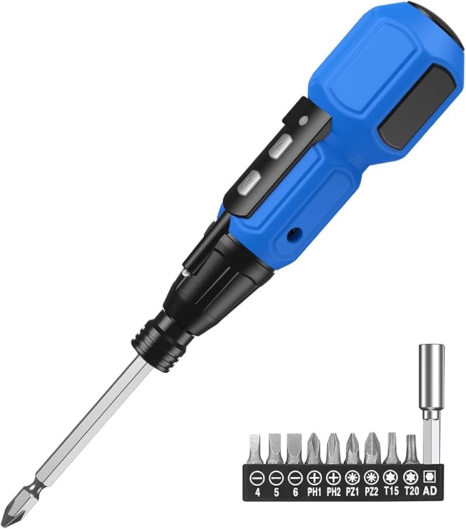 LOFICOPER Electric Screwdriver Set, Mini Cordless Screwdriver Kit with Bit Holders, LED Work Light, USB Charging Cable, for Phones, PC, Glasses, Small Projects, Blue