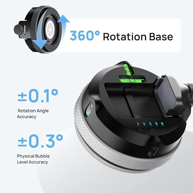 HOZO M-Cube02 Laser Level Tool with Vertical & Horizontal Green Line Lasers, 360° Rotating Base, Wall Mount Laser Level for Picture Hanging, Renovation & DIY, 5kg Level Stand, Rechargeable