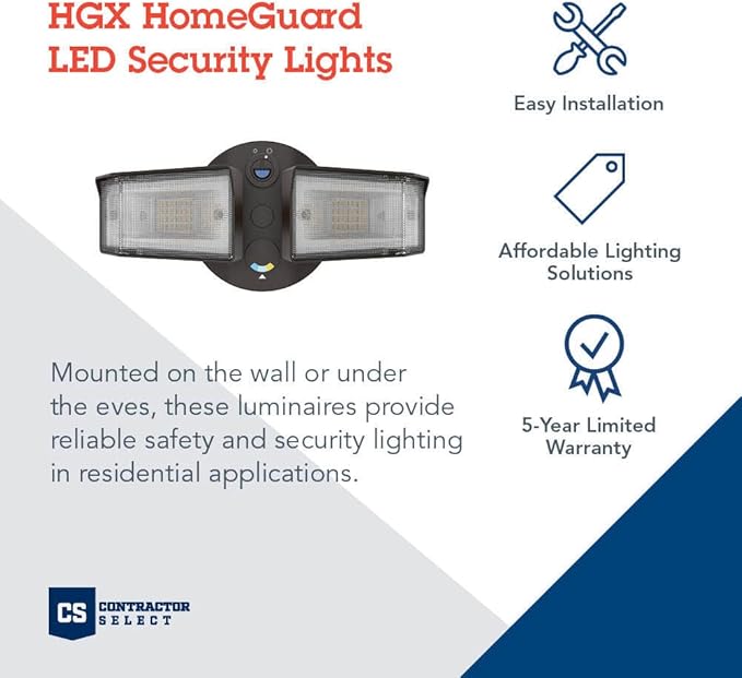 Lithonia Lighting HomeGuard 2-Light Outdoor Flood Lights, Dusk to Dawn Sensor, Adjustable Lumens, Selectable Color, Square Heads, Dark Bronze (HGX LED 2SH ALO SWW2 120 PE DDB)
