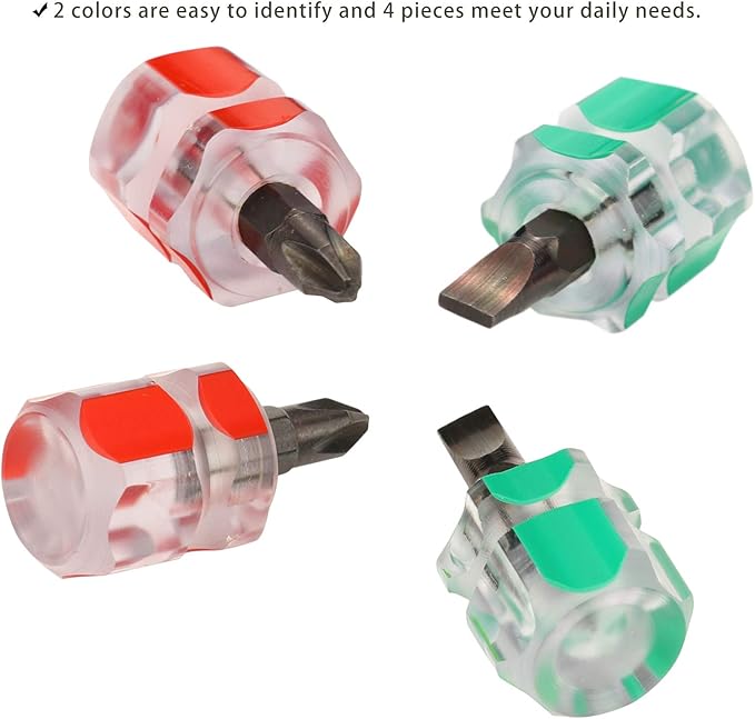 Sewing Machine Screwdriver Mini Stubby Screwdriver Set - Ultra Short Pocket Screwdrivers for Narrow Spaces, 4 Pieces with Flat Head and Phillips Head