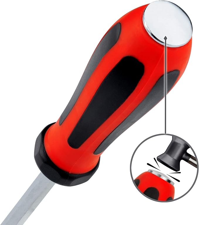 Jetech Striking Cap Go-Through Slotted Screwdriver, S2 Steel Flathead with Magnetic Tip, Ergonomic Soft Grip TPR Handle, 0.2 x 3.94 inches