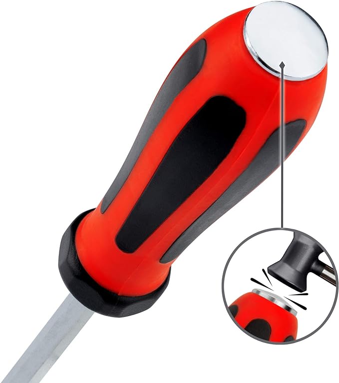 Jetech Striking Cap Go-Through Slotted Screwdriver, S2 Steel Flathead with Magnetic Tip, Ergonomic Soft Grip TPR Handle, 8x150mm