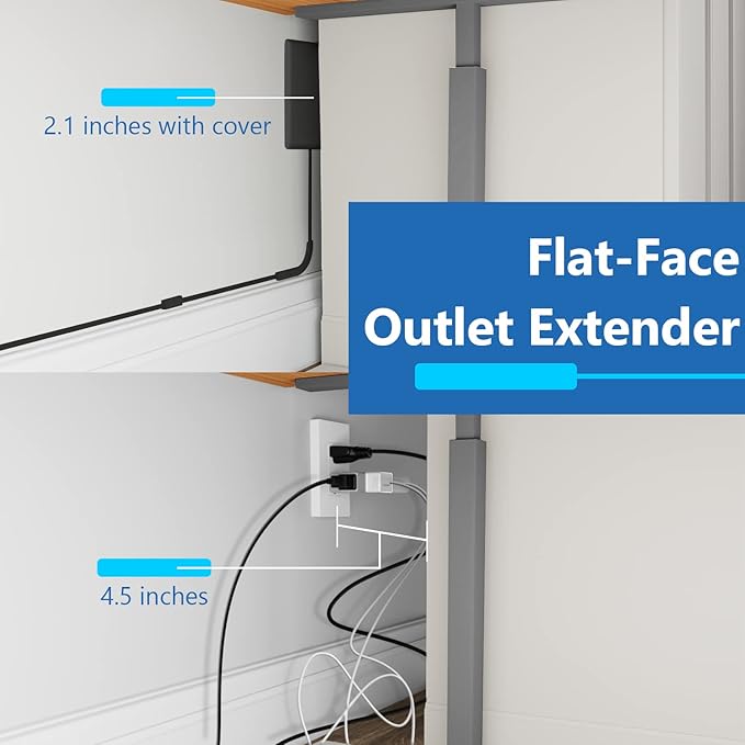 LIDER Flat-Face Outlet Extender with 3 Receptacles, Ultra-Thin Wall Plate Plug with Cord Extender and 3-Outlet Power Strip, 8ft Cord, LWE8-315-BK, ETL-Listed, Black
