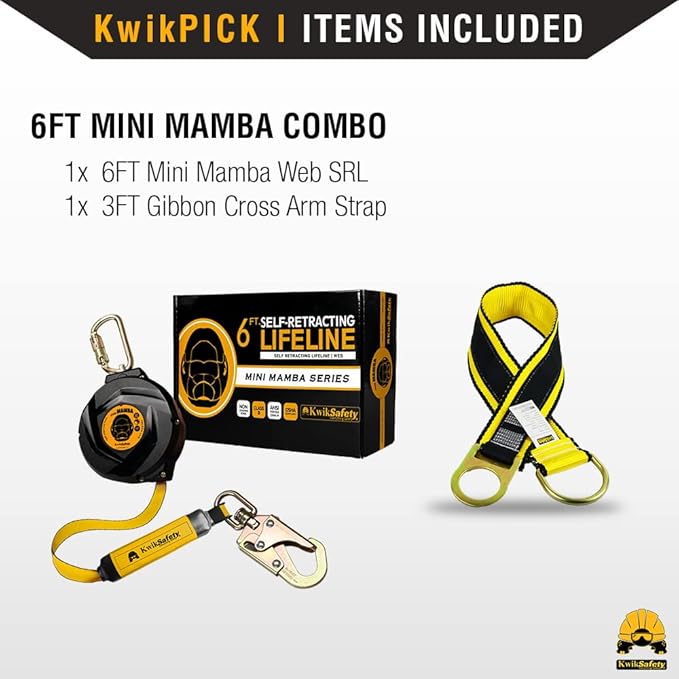 KwikSafety - 6' mini Mamba Self Retracting Lifeline [Combo] Class 1 Retractable Safety Lanyard SRL ANSI OSHA