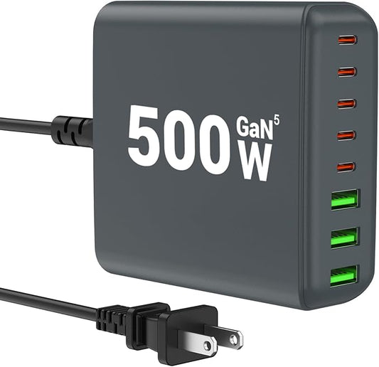 500W USB C Charger Block, 8-Port USB C Charging Station Fast Charging PD 120W PC Laptop Charger Adapter Compatible with MacBook Pro/Air/All iPad,DELL, iPhone 16/15/14/13/Pro Max/Galaxy