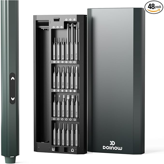 Mini Electric Screwdriver 48-in-1 Magnetic Bits, DOINOW Precision Cordless Screwdriver LED Light, Magnetic Storage, Electric Screwdrivers kit for PC Building Phone Watch Laptop