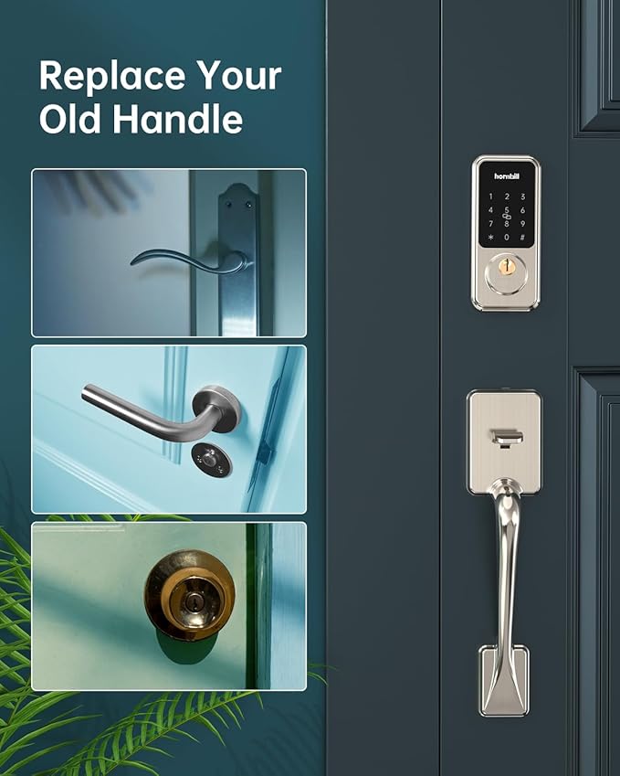 Hornbill Smart Front Door Lock Set, Keyless Entry Door Lock with Handle, Smart Deadbolt Keypad Lock, Alexa Front Door Handle Set, Bluetooth Digital Lock with APP/IC Cards/Auto Lock/1-Touch Lock/Keys