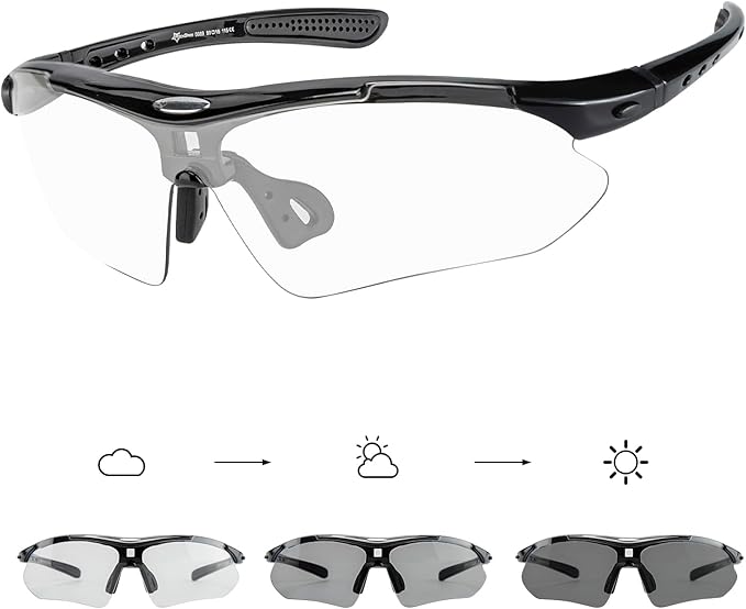 ROCKBROS Pickleball Photochromic Glasses Cycling Glasses with Removable Elasctic & Temple Band Sunglasses Fit for Men Women