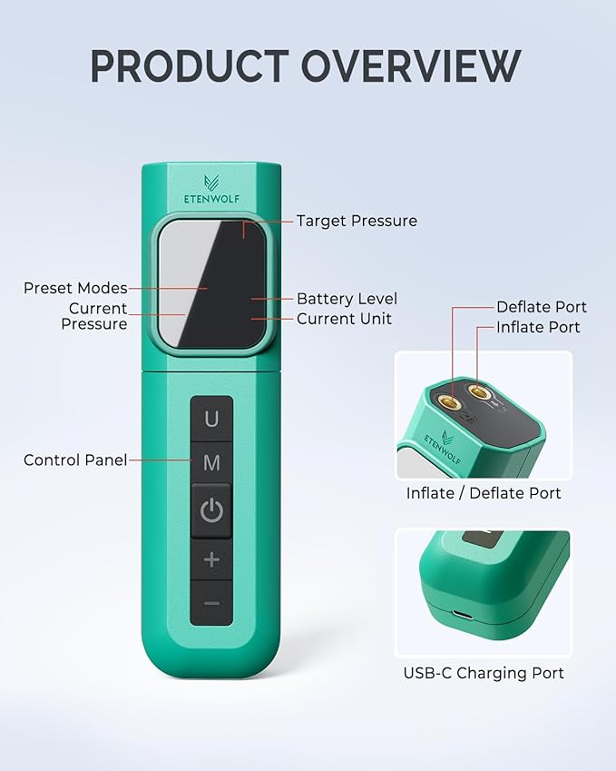 ETENWOLF P200 Electric Ball Pump 2000mAh Sports Air Pump with Digital Pressure Gauge for Basketball Soccer Volleyball