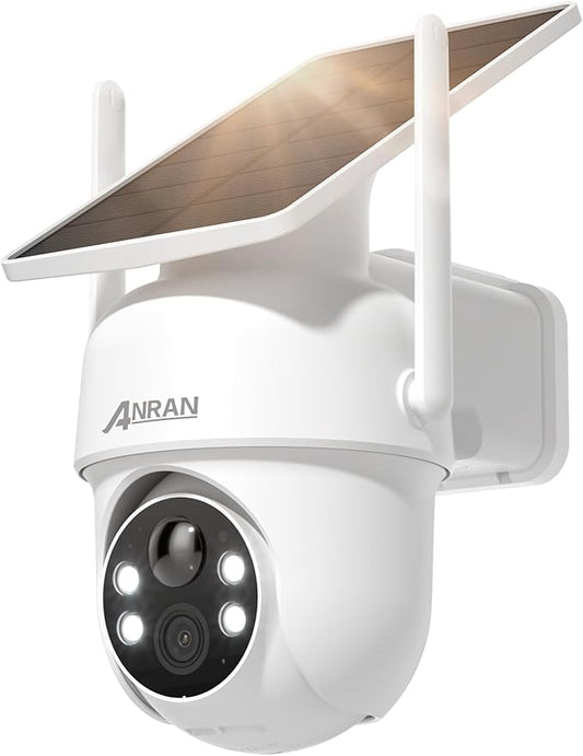 ANRAN 5MP Solar Security Cameras Wireless Outdoor, 2.4G WiFi Camera for Home Security with Fixed Solar Panel, 360° PTZ for Home Surveillance, PIR Human Detection, 3MP Color Night Vision, 2-Way Talk