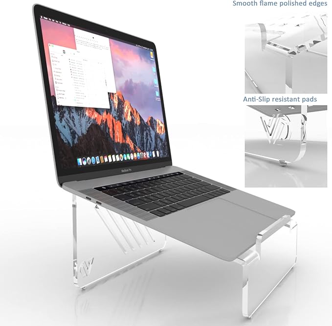 6MM Thick Clear Acrylic Laptop Holder, Portable & Ergonomic Laptop Stand for Desk, Clear Laptop Riser Compatible 10 to 17 inches Laptops & MacBook | Made in USA