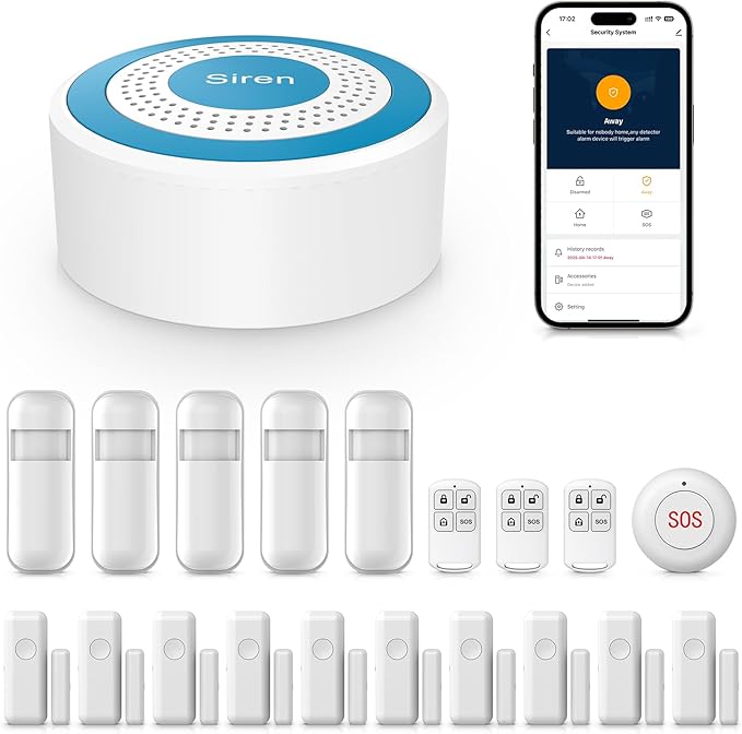 Wireless Alarm System,Smart Home Security System with Phone App Alerts,20 Piece Door Alarm Kits with Door/Motion Sensors,SOS Button,Work with Alexa for Villa,Apartment,The Elder and Kids Safety