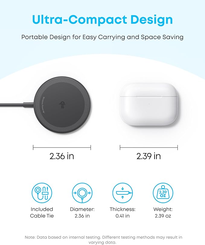 Anker Zolo Magnetic Wireless Charger, Qi2 Certified 15W MagSafe-Compatible Wireless Charging Pad, for iPhone 16/15/14/13 Series, AirPods, and More (Adapter Not Included) (Black, 1 Pack)