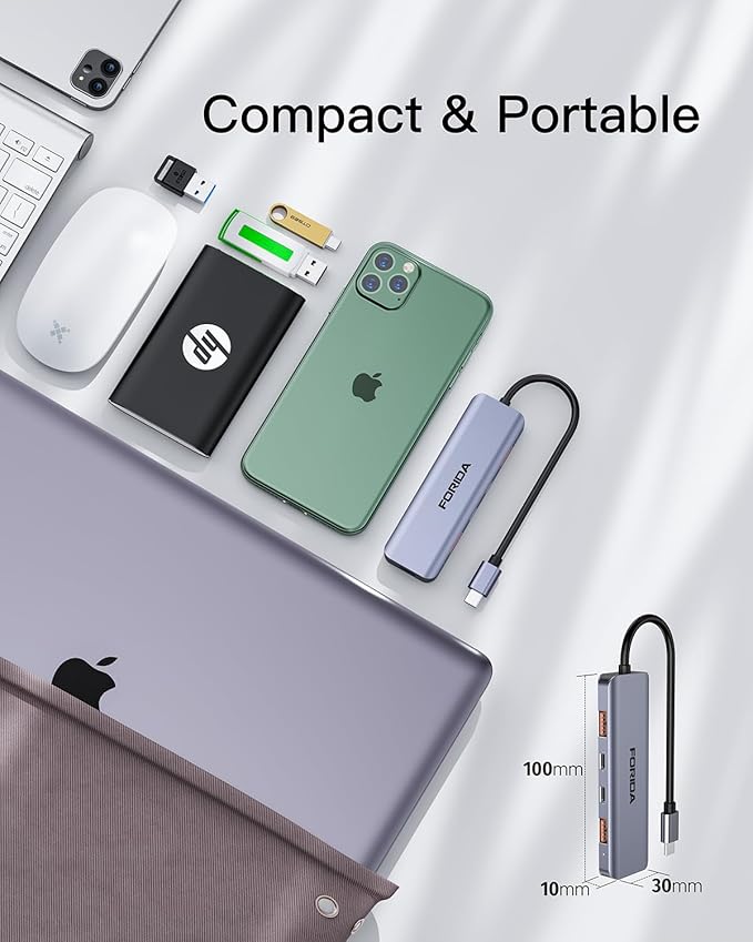 USB C Hub 10Gbps USB C Multiport Adapter for MacBook ipad Phone with 100W PD Charging, USB c Splitter 1 in 4 Out 10Gbps Data Ports Compatible with Surface, XPS, Samsung, Dell and More(Space Gray)