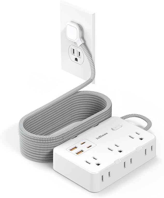 Surge Protector Power Strip 15 Ft Cord, Ultra Thin Flat Extension Cord with 6 Outlets 4 USB Ports(2 USB C), Flat Plug Power Strip, Braided Power Cord for College Dorm Room Essentials