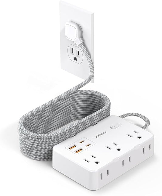 Surge Protector Power Strip 15 Ft Cord, Ultra Thin Flat Extension Cord with 6 Outlets 4 USB Ports(2 USB C), Flat Plug Power Strip, Braided Power Cord for College Dorm Room Essentials