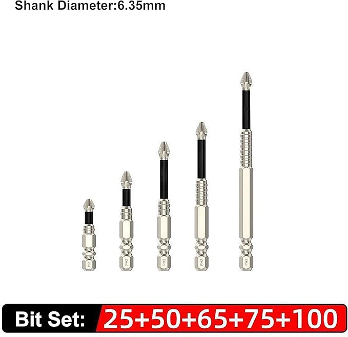 HUHAO 5Pcs High Magnetic Screwdriver Drill Bit Set, K5 Impact-Resistant and Nonslip Bit, Anti Slip Screwdriver Bits for Dry Wall, Sheetrock, Electric Drills - High Magnetic Strength & High Hardnes