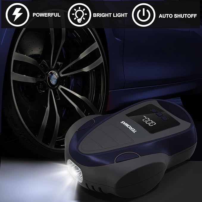 TEROMAS Tire Inflator Portable Air Compressor, Air Pump DC/AC for Car Tires 12V DC and Other Inflatables at Home 110V AC, Digital Electric Tire Pump with Pressure Gauge(Blue)