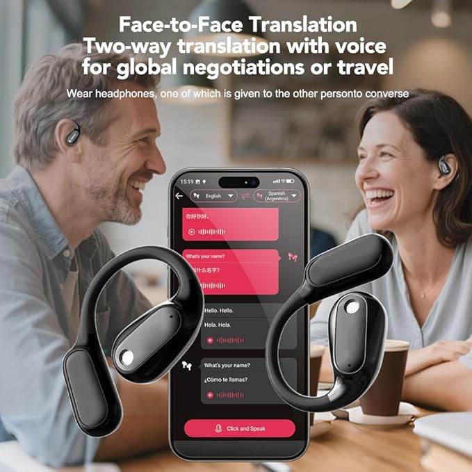 AI Translation Earbuds Real Time MS190, Supports 135 Language Translator Earbuds with APP, Audifonos Traductores Inglés Espanol Open Ear Bluetooth 6.0 Wireless Translating Headphones