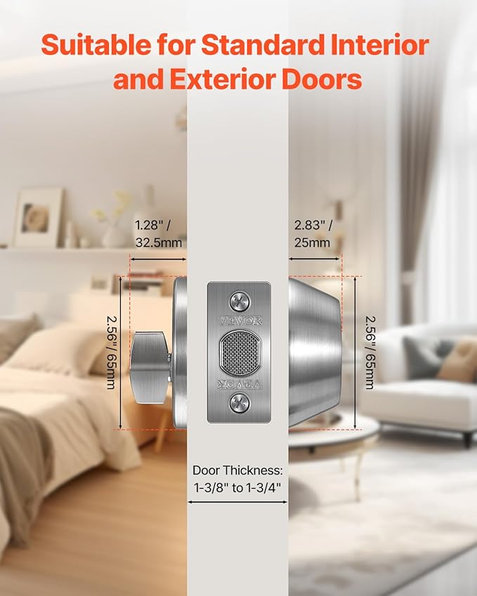VEVOR Deadbolt Lock, Round Single Cylinder Dead Bolt, Keyed 1 Side, Fits Standard Size Interior and Exterior Doors, Full Metal, with 3 Keys, for Front Entry Door Residential Security, Satin Nickel