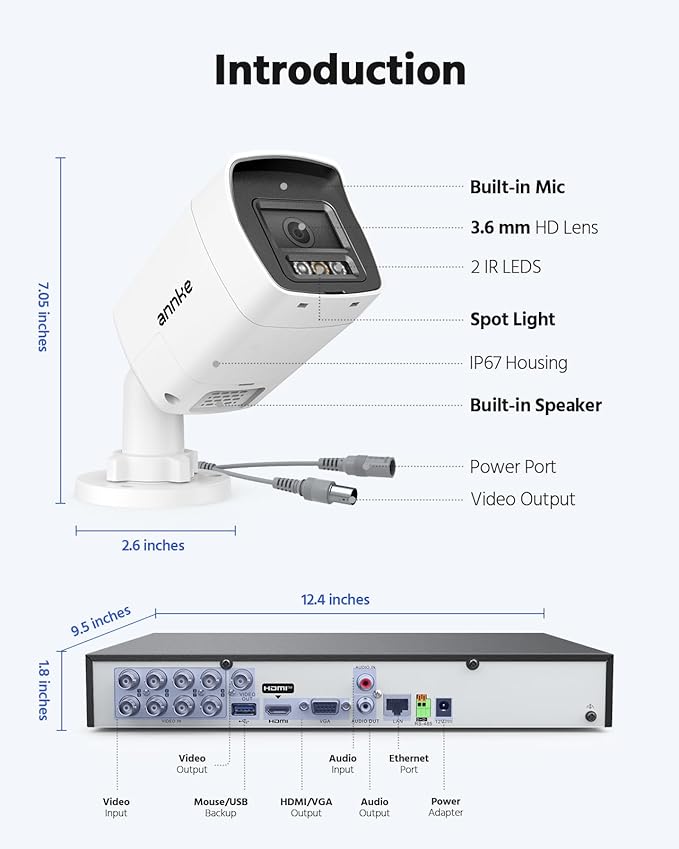 ANNKE 2MP Two-Way Audio Security Camera System, 8CH 3K Lite DVR, 8pcs 1080P CCTV White Wired Cams with Color Night Vision, AI Motion Detection, Smart AcuSearch, 2TB HDD for Outdoor Home Surveillance