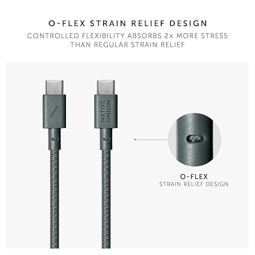 Native Union Type-C Belt Cable - USB-C to USB-C 4ft Ultra-Strong Charging Cable Compatible with iPhone 16, 16 Plus, 16 Pro, 16 Pro Max, iPad Pro, iPad Air, Samsung S24, Flip 6, Fold 6 (Slate Green)