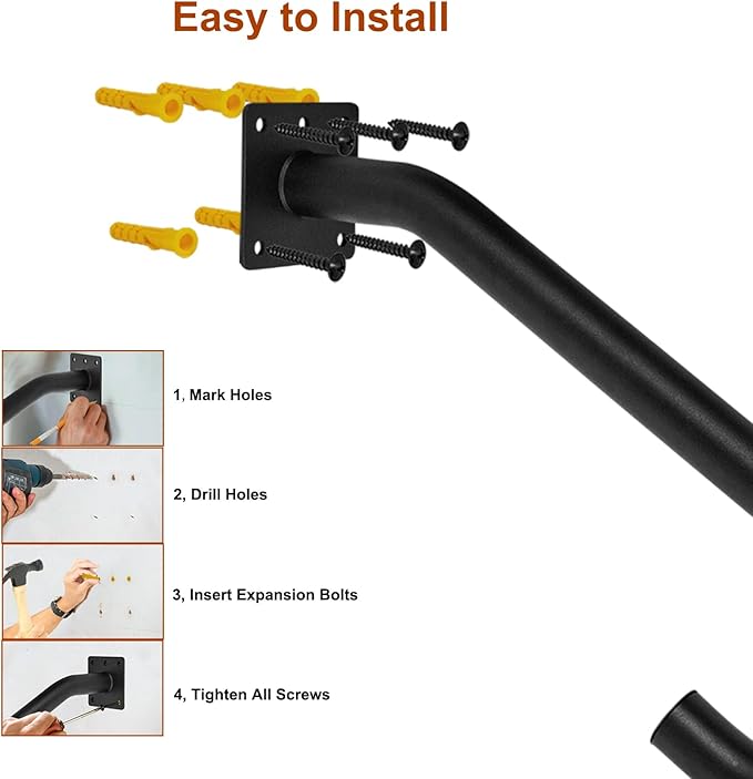 2PCS Hand Rails for Outdoor Steps, Outdoor Handrail Safety Grab Bar for Stairs Wall Mounted U Shaped Handrail 1.25" Tube Hand Railing for Garage Entry