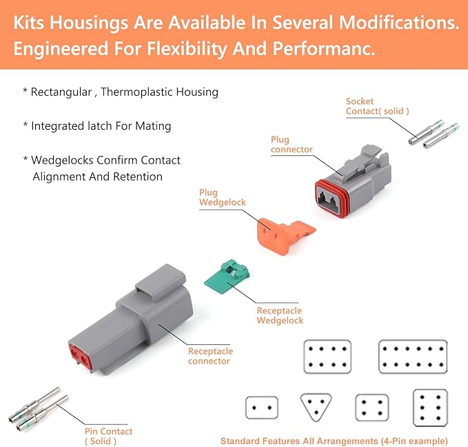 504PCS Deutsch Connectors Kit with Crimping Tool, 2/3/4/6/8/12 Pin DT Connectors with Removal Tool, Size 16 Solid Terminal Contacts, 14-18 AWG