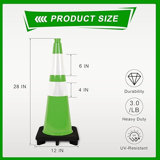 Traffic Safety Cone 28 Inches, with Reflex Collars of Parking Lots, Lane Road Traffic Control Construction Driving Safety Cone 6 Pack Green