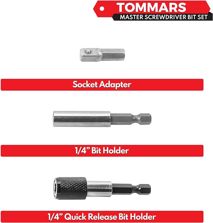 TOMMARS 208-Pc Master Screwdriver Bit Set, 1/4" Hex Shank Screwdriver Bits, Nut Driver and Security Bit Set