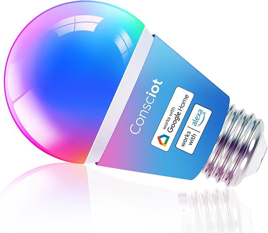 Consciot Smart Light Bulbs, LED Light Bulb That Works with Alexa & Google Home, Music Sync, RGBTW Color Changing Light Bulb, A19 E26 2.4Ghz WiFi Light Bulbs 60 watt Equivalent, 800lm Dimmable, 1 Pack