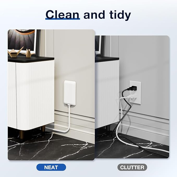 Flat Plug Power Strip Detachable, 3-Outlet 6ft Ultra Thin White Wall Extension Cord 13A 125V 1625W, Space-Saving,Suitable for Kitchen,TV, Living Room,Bedroom, Narrow Space, ETL Listed