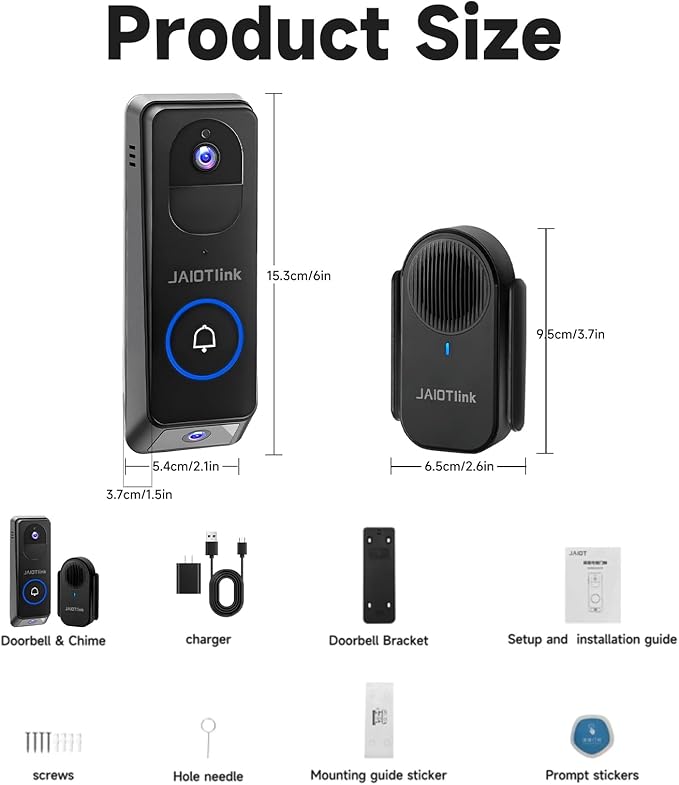 2K Dual Lens Video Doorbell Camera Wireless with Chime, Package Protection, 64GB SD Card, Voice Changer, 2-Way Audio, Night Vision, Compatible with Alexa