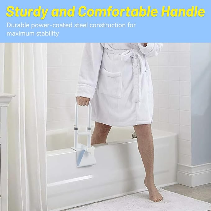 Bathtub Grab Bars for Seniors, Tub Handle Grab Bar for Elderly Bath Support, Bathtub Safety Rail, Assistance Bathtub Handle Clamp for Bathroom, 3.3"- 7" Width Adjustable, White