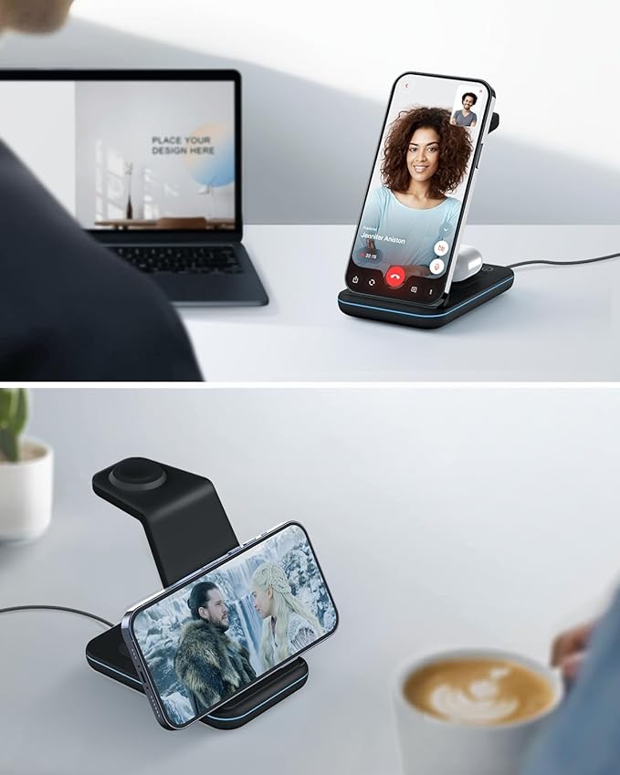 Wireless Charger for iPhone Charging Station: 3 in 1 Phone Charger Stand for iPhone 16/15/14/13/12/11/SE/X Pro Max Plus - Apple Watch Ultra/10/9/8/SE/7/6/5/4/3 - AirPods 2/3/4 Pro