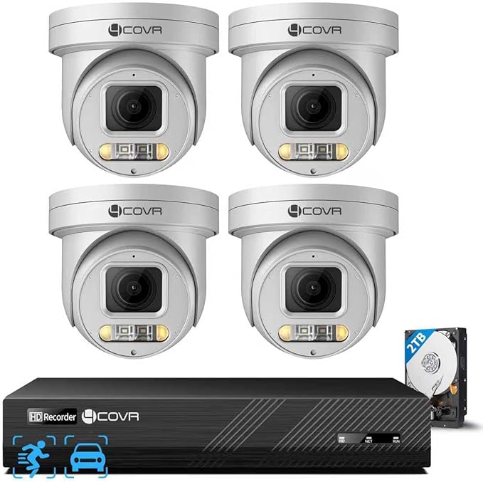 4COVR 4K PoE PTZ Security Camera System, 4X 8MP PoE IP PTZ Camera Two Way Audio, 280ｰ Pan 90ｰ Tilt 5X Optical Zoom, Smart Color Night Vision, Human Vehicle Detection, 8CH 4K NVR 2TB HDD, LY5XCP8M0804
